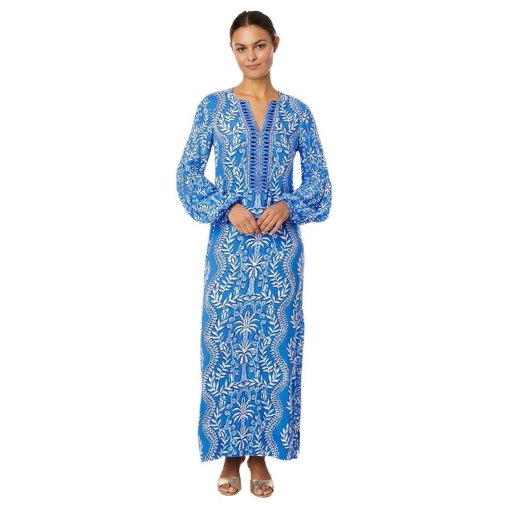 Lilly Pulitzer Laurelie Long Sleeve Maxi Dress Abaco Blue Have It Both Rays 8